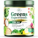 Green Powder Superfood - Premium Organic Super Green Juice Powder - Pakket med Probiotika, Hvede Græs, Enzymes, Spirulina, Chlorella til fordøjelsesbesvær & Gut Sundhed, Smoothie Drink Mix - 28 Serveringer