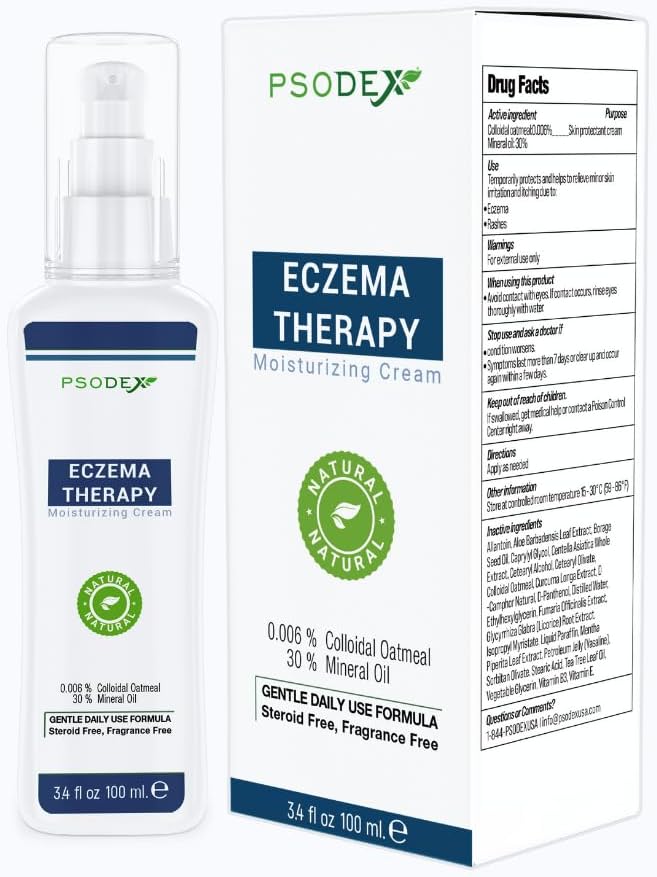 PSODEX Eksem Cream - Fugtgivende Eksem Terapi Hudpleje med Aloe Vera, Vitaminer, Tea Tree Oil - Økologisk og naturlig Eksem Lotion - Ikke-Irriterende og beroligende Eksem Cream