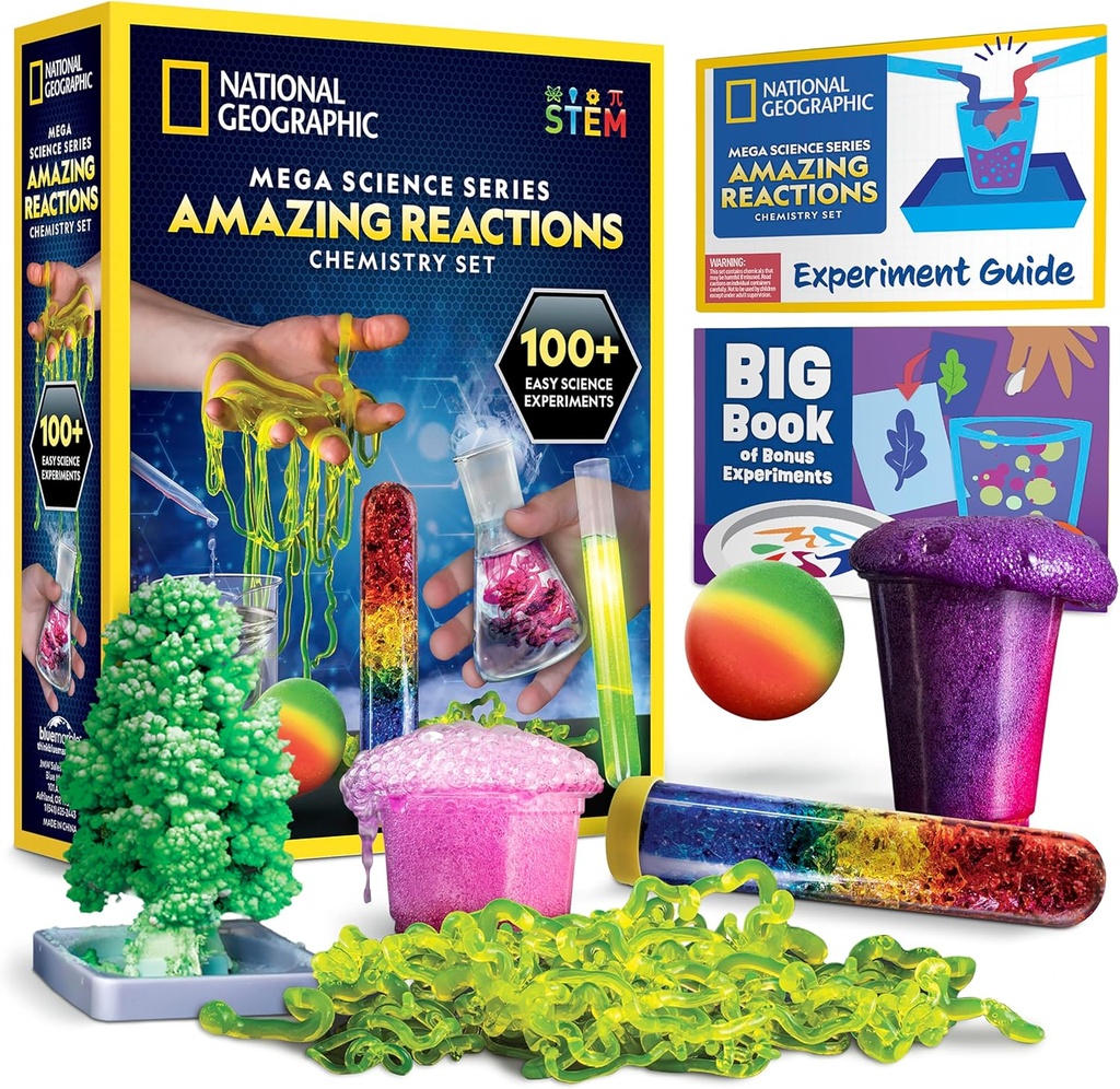 National Geographic Amazing Chemistry Set - Kemi Kit med 45 videnskabelige eksperimenter, herunder krystal dyrkning og reaktioner, Science Kit for børn, STEM gave til drenge og piger (eksklusive)