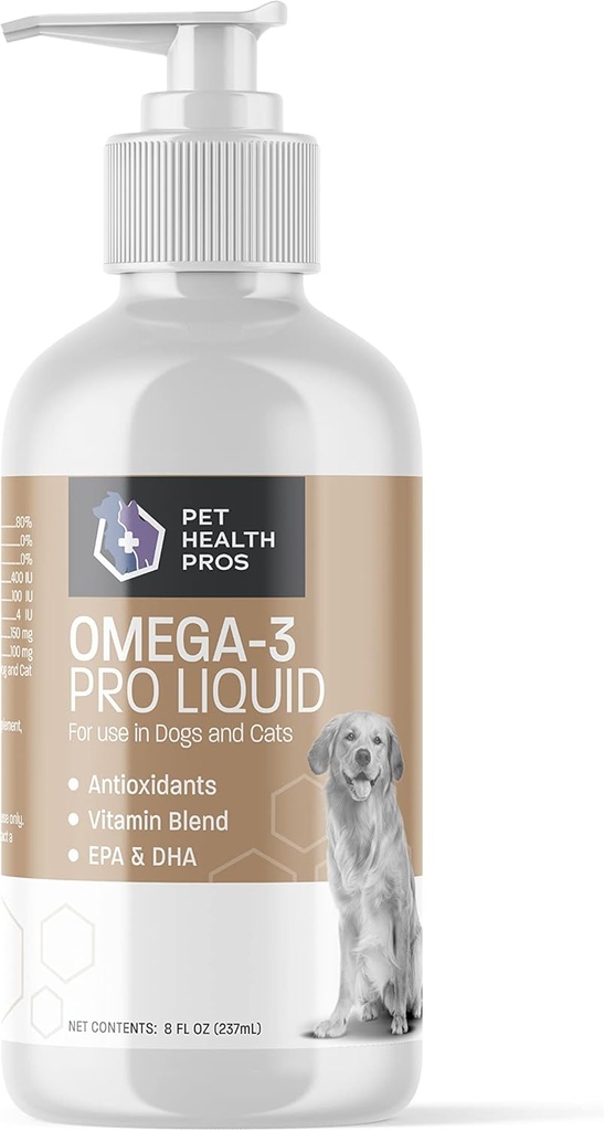 Omega 3 Fish Oil for Dogs - Omega 3 Pro Skin & Coat Dog Fish Oil Supplement w / Pump - Fish Oil Dog Omega 3 Supplement - EPA & DHA Fedtsyre Fish Oil for Dogs Hud og Coat - 8 oz