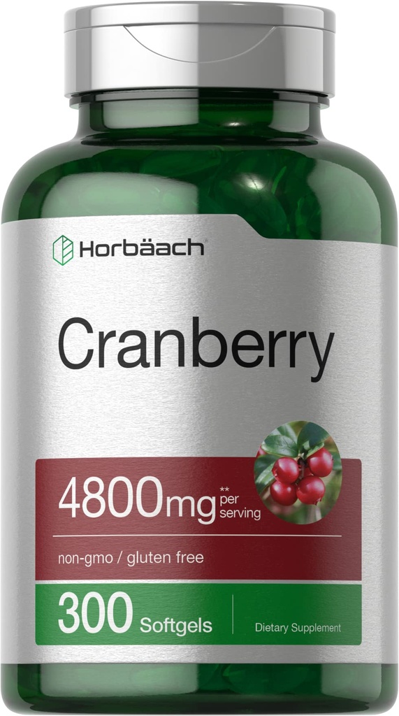 Horbäach Cranberry Pills 4800mg gi-124; 300 Softgels-124; Non- GMO, Gluten Free Supplement-124; fra koncentreret ekstrakt