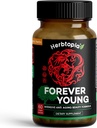Forever Young Longevity Supplement for Immunity, Anti Gray Hår, Telomere Lengendation & Happy Mood w / Ginseng, Astragalus, Lions Mane, Reishi Mushroom, Codonopsis Shup 124; Organic - 60 Caps
