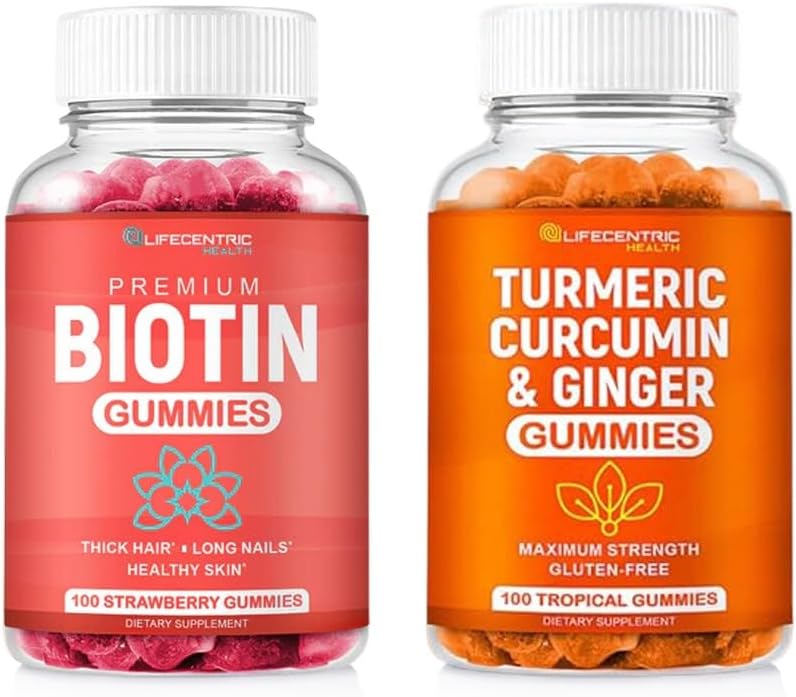 Biotin & gurkemeje Vegan Gummies Combo Buddy 124; Max Strength Hair Growth, Hud Sundhed, og Samlet Wellness Buddy 124; 10000mcg Biotin & 95% Standardiseret Gurkemeje Buddy 124; Natural, Non- GMO og Gluten- Free Supplement