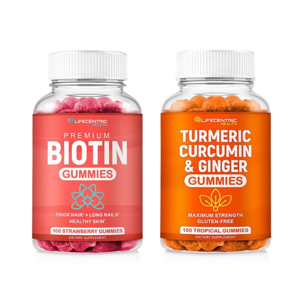 Biotin & gurkemeje Vegan Gummies Combo Buddy 124; Max Strength Hair Growth, Hud Sundhed, og Samlet Wellness Buddy 124; 10000mcg Biotin & 95% Standardiseret Gurkemeje Buddy 124; Natural, Non- GMO og Gluten- Free Supplement