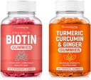 Biotin & Turmeric Vegan Gummies Combo | Max Strength Hair Growth, Skin Health, and Overall Wellness | 10000mcg Biotin & 95% Standardized Turmeric Curcumin | Natural, Non-GMO and Gluten-Free Supplement