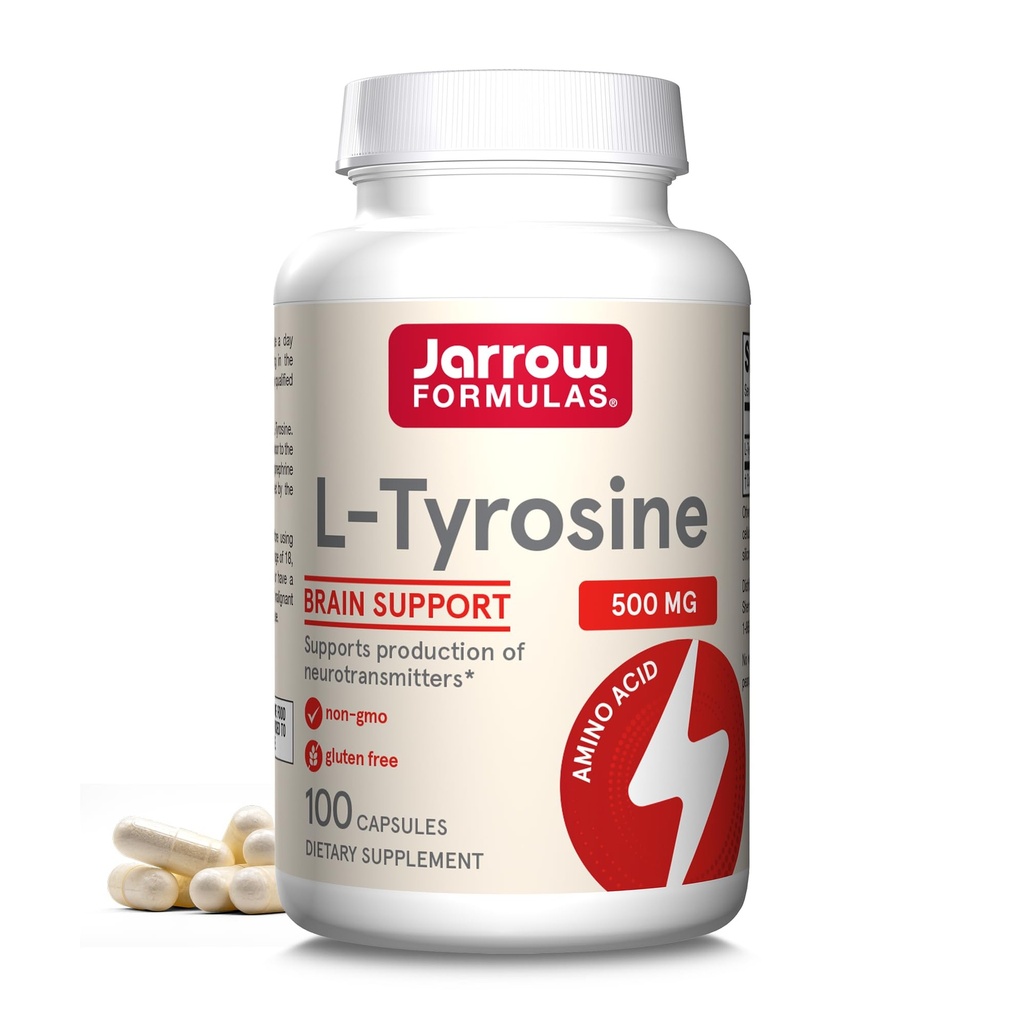 Jarrow Formulas L- Tyrosine 500 mg, Kosttilskud, Aminosyretilskud til helbredskontrol, 100 kapsler, 100 dages forsyning