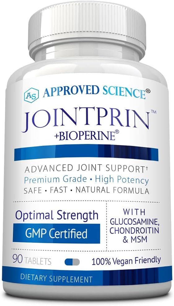 Godkendte Science Jointprin - Fælles supporttillæg - Glucosamin, MSM, Chondroitin, Gurkemeje, Boswellia, BioPerine - 1 måned Supply