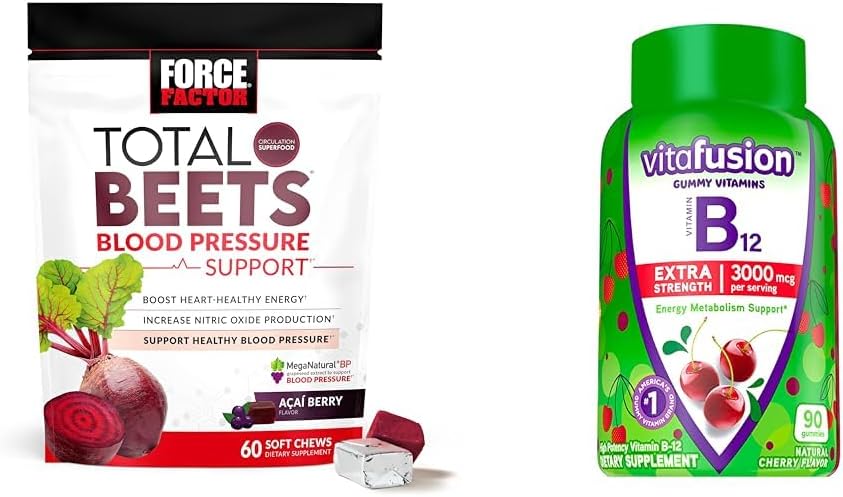 Kraftfaktor Total Beets Blodtrykssupport med Grapeed Extract & Viafusion Extra Strength B12 for Energy, Kirsebærsmag Gumier