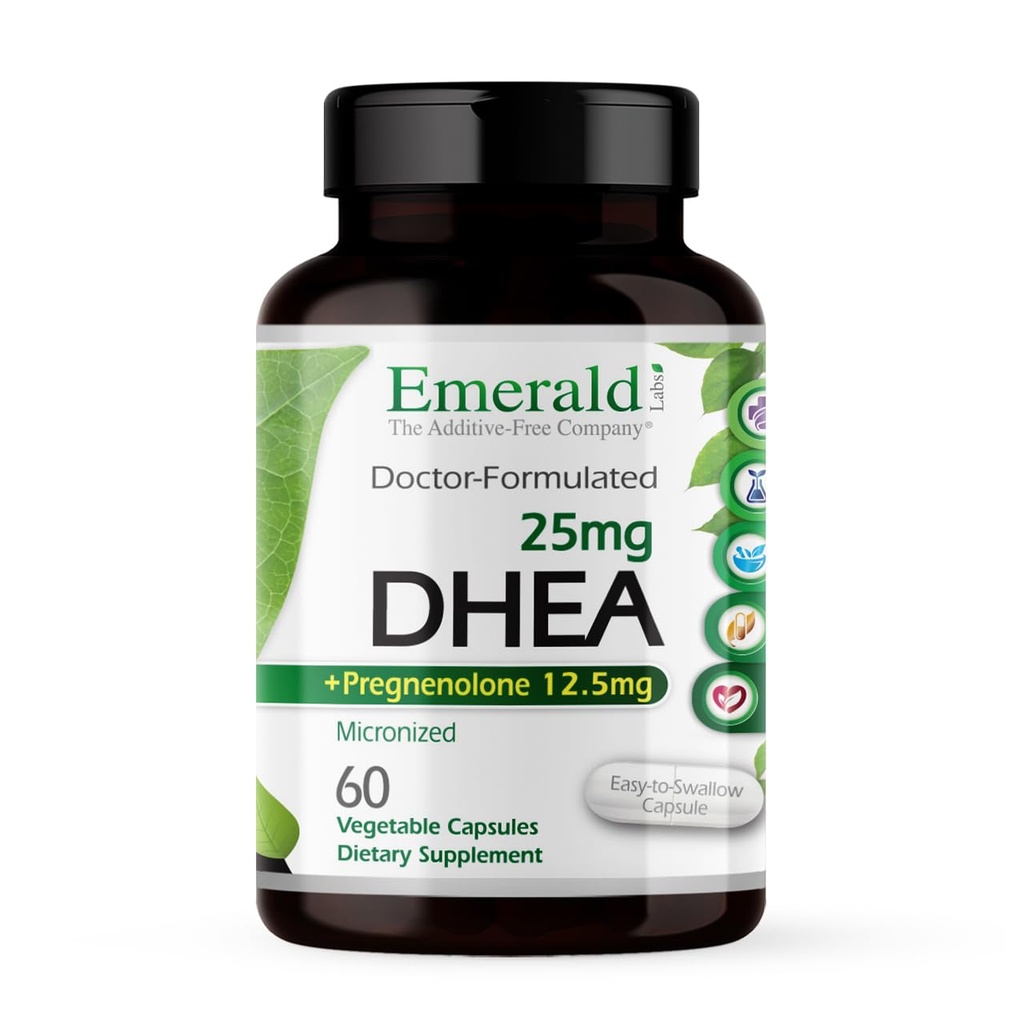 Emerald Labs DHEA 25mg - Adrenal Support to Help Hormone Balance * - Inkluderer DHEA - Gluten- Free - 60 grøntsagskapsler (30- dages forsyning)