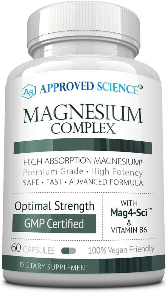 Godkendte Science Magnesium Complex - Magnesium Bisglycinate, Malat, Citrate, og Oxide, Heads, Cramps, Energy - High Absorption - 60 Kapsler - 1 måned Tilgang - Non-GMO, Vegan