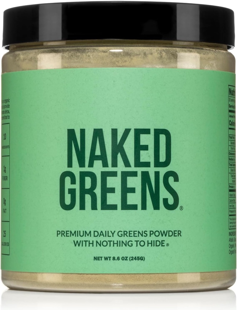 NAKED Super Green Powder Organic Green Supplement - Kun 10 Premium ingredienser - Vegan, non-GMO, Prebiotic og Probiotic - 35 Serveringer
