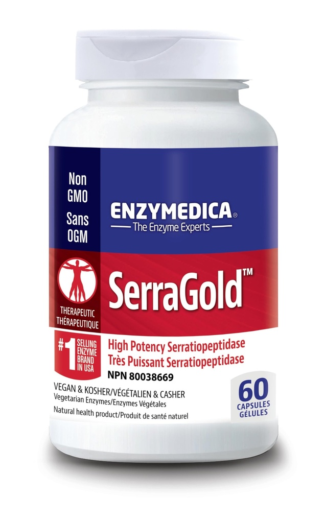 Enzymedica, SerraGold, højpotens Serrapeptase Enzyme supplement, understøtter luftveje, hjerte & immunfunktion, 60 Greve