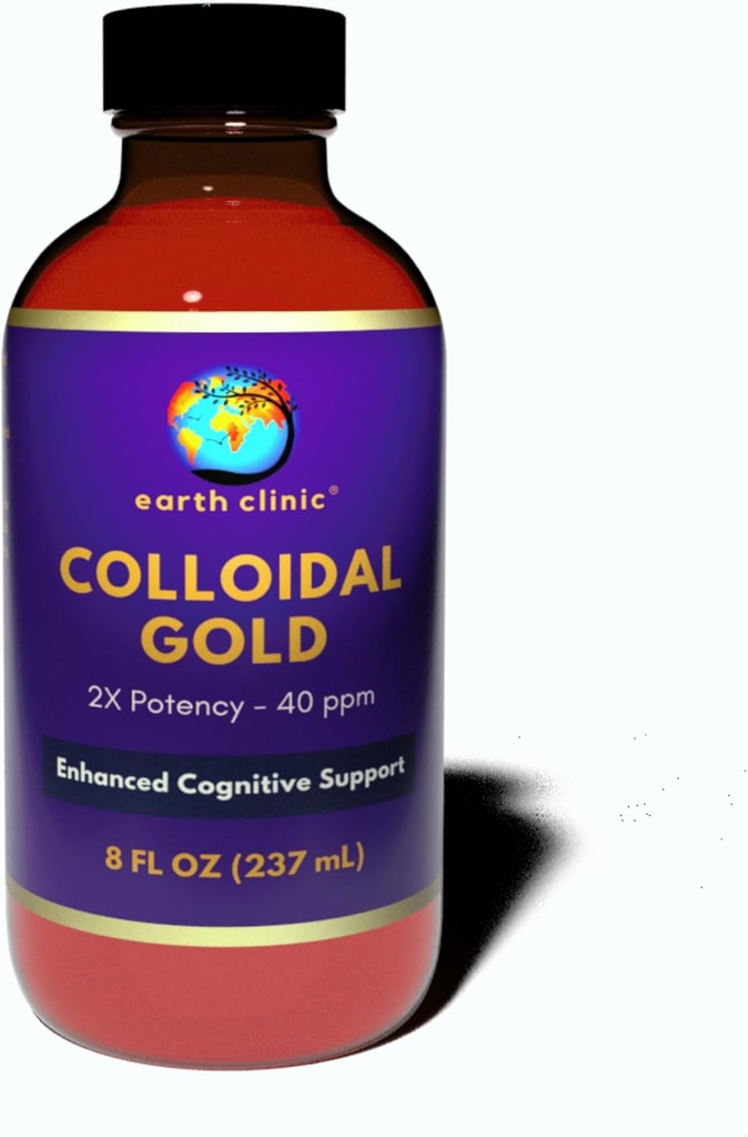 Earth Clinic ® Colloidal Gold - 2X koncentreret 40 ppm, 8 fl oz Amber Flaske til forbedret hjerne sundhed & kognitiv støtte