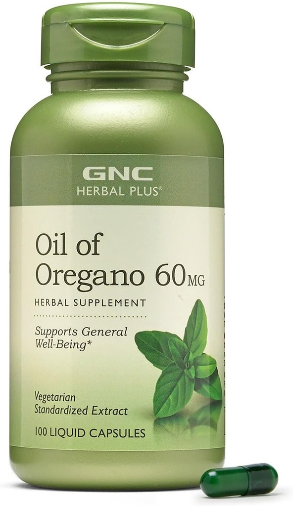 GNC Herbal Plus Olie af Oregano 60mg tillæg, Vegetarisk, Understøtter General Well- Being, 100 Servere