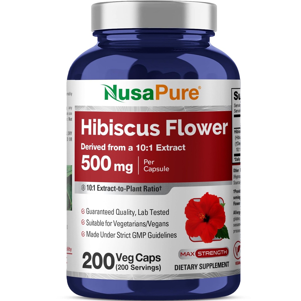 NusaPure Hibiscus Flower 10: 1 Extract, 500 mg Tilsvarende 5000mg 200 Vegetar Caps (non-GMO, Vegan)
