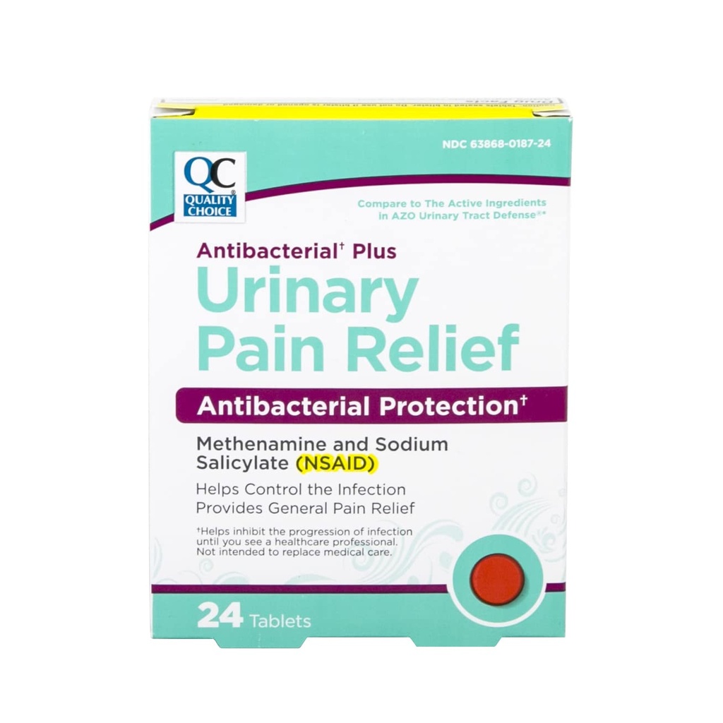 Kvalitetsvalg Urinary Pain Relief Antibakteriel Plus, Urinary Tract Protection, Hjælper kontrol symptomer på (UTI) indtil du kan se en læge. 24 tabletter