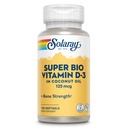 SOLARAY Super Bio D3-vitamin i kokosolie - D3-vitamin 5000 IE - ben sundhed og immunforsvar supplement - Lab Verified, Made Wtihout Soy, 60- dag garanti - 120 Softgels, 120 Servere