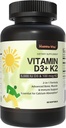 D3- vitamin K2, D3- vitamin 5000 IE (125 mcg) + vitamin K2 100 mcg, 2 i 1 D3- og K2- tilskud til knoglerne, tænder, muskel- og immunforsvar, 60 Softgels