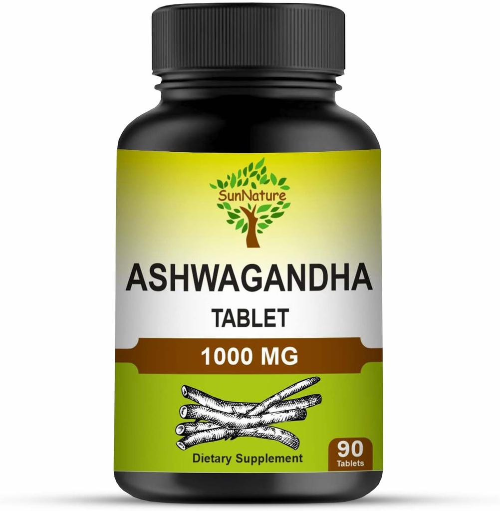 Ashwagandha Tablets, 1000mg # 124; 100% Natural Ashwagandha & Withanolide # 124; Stress Relief Forynger Mind & Body Forbedrer styrke & energi for mænd & kvinder # 124; 90 tabletter, 45 dages forsyning