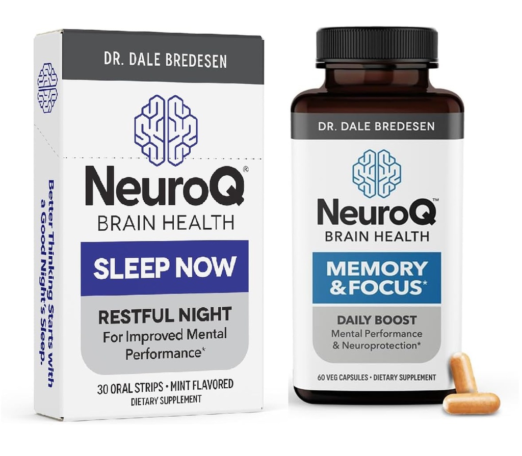 LifeSeasons NeuroQ Memory & Focus med SleepNow Strips - 24 / 7 Brain Health Support - Forbedre kognitiv søvn funktion - 30 dages levering