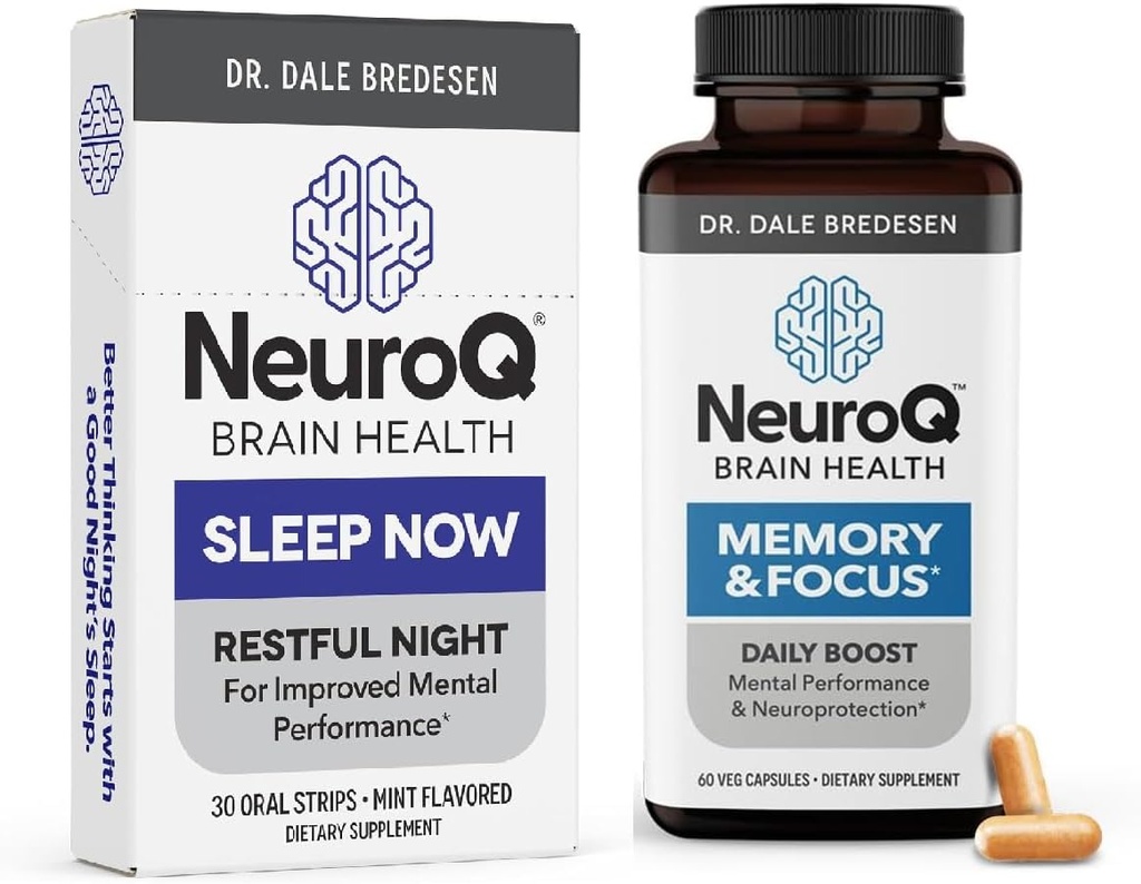 LifeSeasons NeuroQ Memory & Focus med SleepNow Strips - 24 / 7 Brain Health Support - Forbedre kognitiv søvn funktion - 30 dages levering