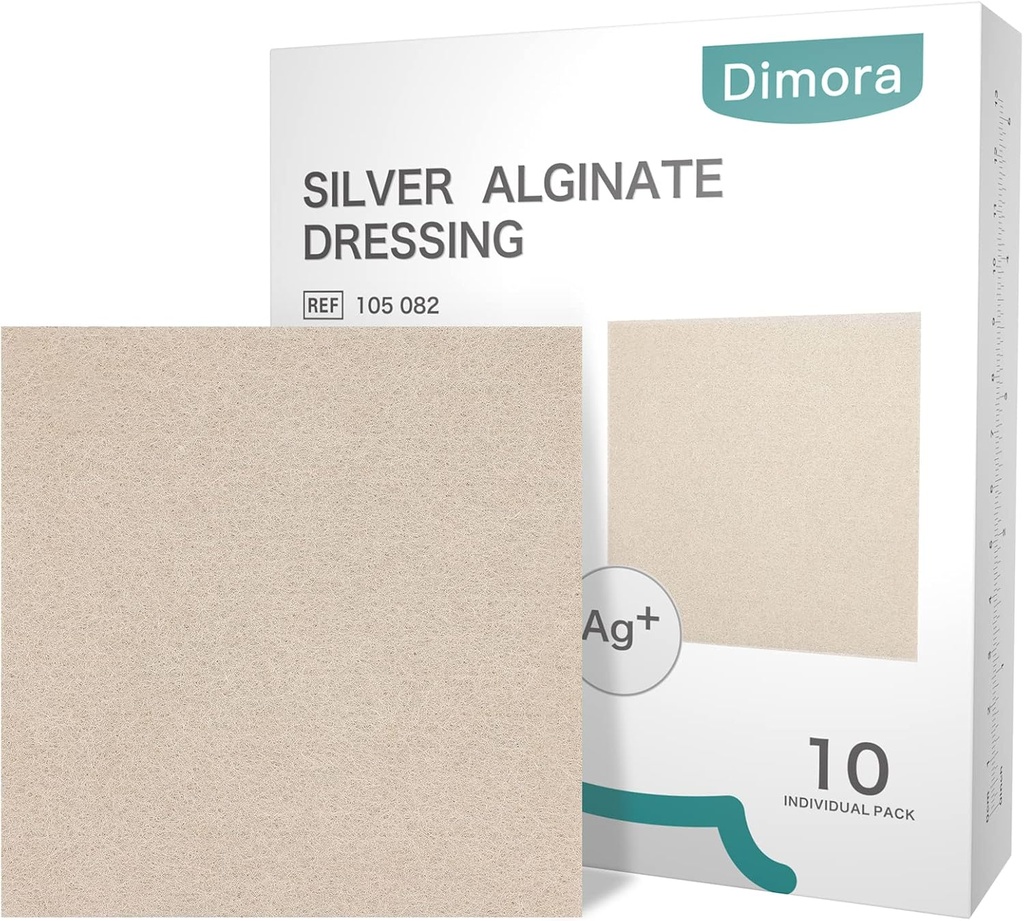 Dimora Upgrade 10 Pakker Sølv Antibakteriel Alginate Sår Klædning Pads Ikke-Stick Steril Gauze Bly Absorbent & Komfortable Buddy 4 "x 4" Patches