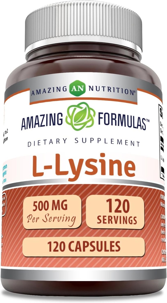 Amazing Formulas L- Lysin 500 mg kapsler Aminosyre Supplement 124; Non- GMO
