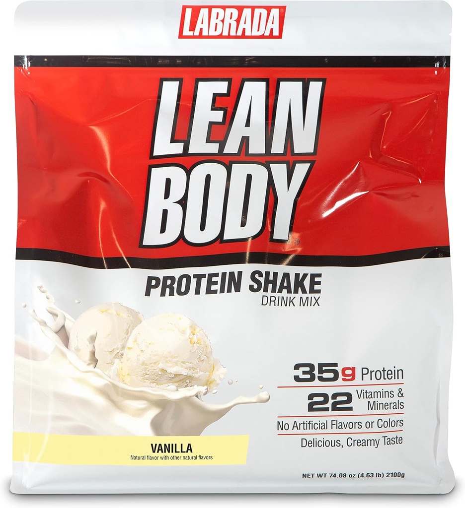 Lean Body All- in- One Vanilla Protein Shake. 35g Protein, Whey Blend, 7g Sunde Fedtstoffer & Fiber, 22 Vitaminer og mineraler, Ingen kunstige farver, Gluten Free, (4.6lb) Packaging May Vary