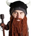 Beard Head Viking Pillager - Original Handmade Knit Viking Horn Helmet and Removable Braided Brown/Black Beard