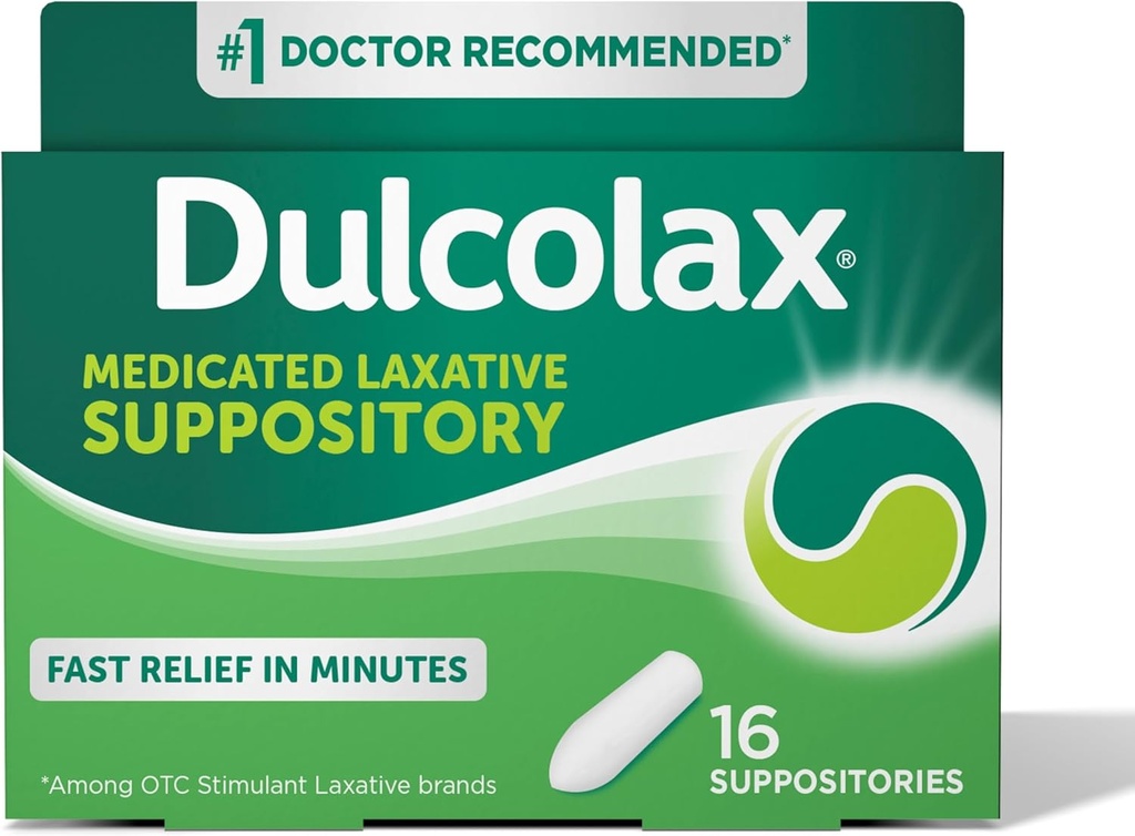 Dulcolax Stimulant Laxative Medicin Suppositorier, Forudsigelige og effektive Forstoppelse Relief, Bisacodyl 10 mg, 16 Tæl