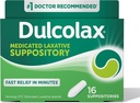 Dulcolax Stimulant Laxative Medicated Suppositories, Predictable & Effective Constipation Relief, Bisacodyl 10 mg, 16 Count