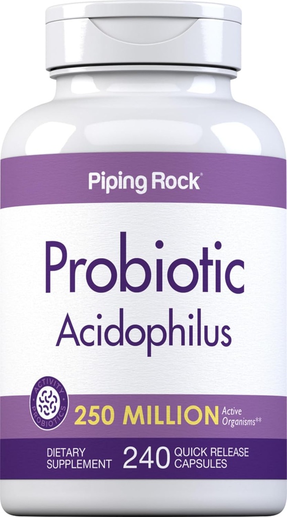 Piping Rock Probiotic Acidophilus Capsules | 250 Million CFU | 240 Pills | Dietary Supplement | Non-GMO, Gluten Free