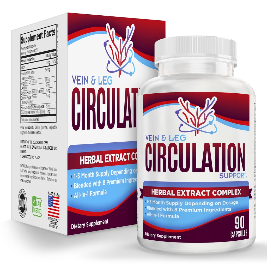 Vein & Leg Circulations Supplement (All- in-1) Sundhedsstøtte med 8 Aktive Ingredienser