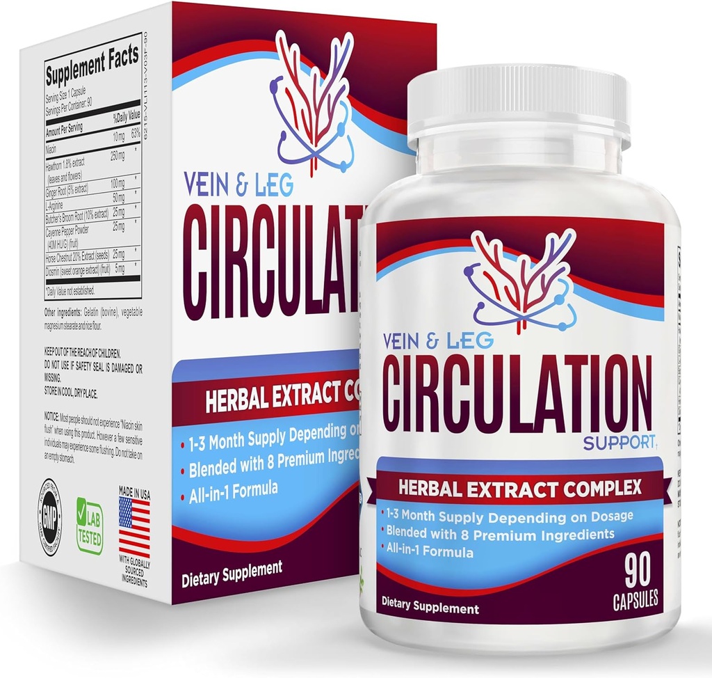 Vein & Leg Circulations Supplement (All- in-1) Sundhedsstøtte med 8 Aktive Ingredienser
