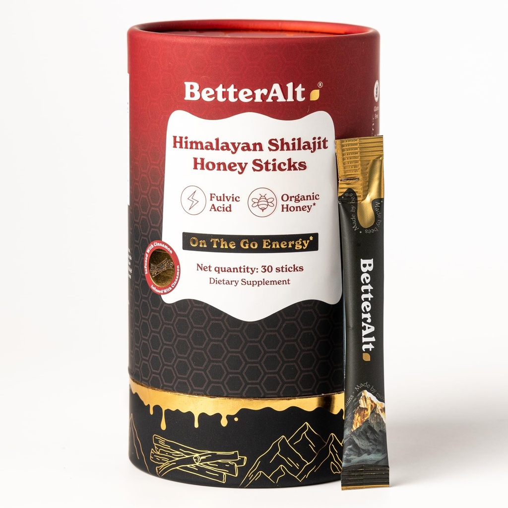 Bedre Alt Pure Himalayan Shilajit Cinnamon Honey Sticks med Organic Honey Measures 124; Let at Consume Shilajit Measures 124; 30 Sticks for Energy Boost & immunforsvar, 85 + Trace Minerals, 75% + Fulvic Acid