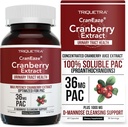 CranEaze®: Cranberry Juice Extract Plus D-Mannose – 36 mg PAC, 100% Soluble PAC - Supports Urinary Tract Health – Most Effective Cranberry Pills for Women, UTI Cranberry Supplement - 60 Capsules