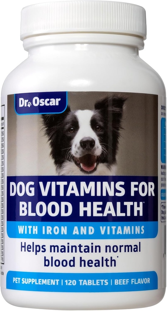 3in1 Blodhjælp, Immunitet & energi til hunde, Jern supplement til hunde, Hjælper med at opretholde blodsundhed, Normal Red Cells Niveauer & Normal Clotting Funktion, 120 tabletter