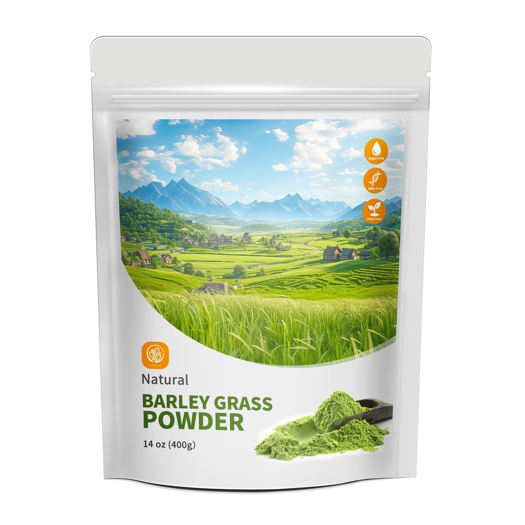 Hudetex Barley Grass Juice Powder 14 oz - 100% Pure Wheatgrass Powder, Understøtter kardiovaskulær, lever og fordøjelsesfunktion, Vegan, Ingen maltodextrin & sukker.
