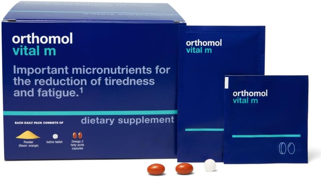 Orthomol Vital M Powder & Tablet Packet til mænd, 30- Day Vitamin supplement - Daglig energi, Træthed Reduktion & Vitality Support med Vitamin A, B, C, D, E, K, Omega-3 & Jod