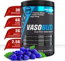 VASOBLITZ Award Winning Dual Nitric Oxide Pre Workout med NO3T Arginin Nitrate, L-Citrullin, Betain Andile, Calcium Lactat, Koffein fri for muskuløs udholdenhed (30 Servering) (Blå Hindbær)