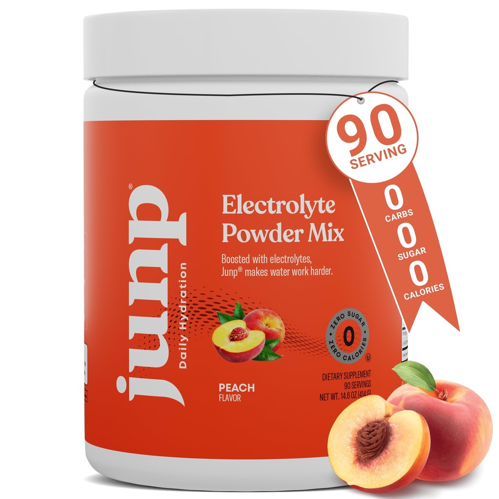 JUNP Electrolytes Powder No Sugar No Carbs, Orchard Fresh Juicy Peach Keto Electrolyte Drink Mix, Kalium & Salt Hydration Powder Electrolytes Zero Calorie Sugar Free Electrolyte Powder, 90 Servering
