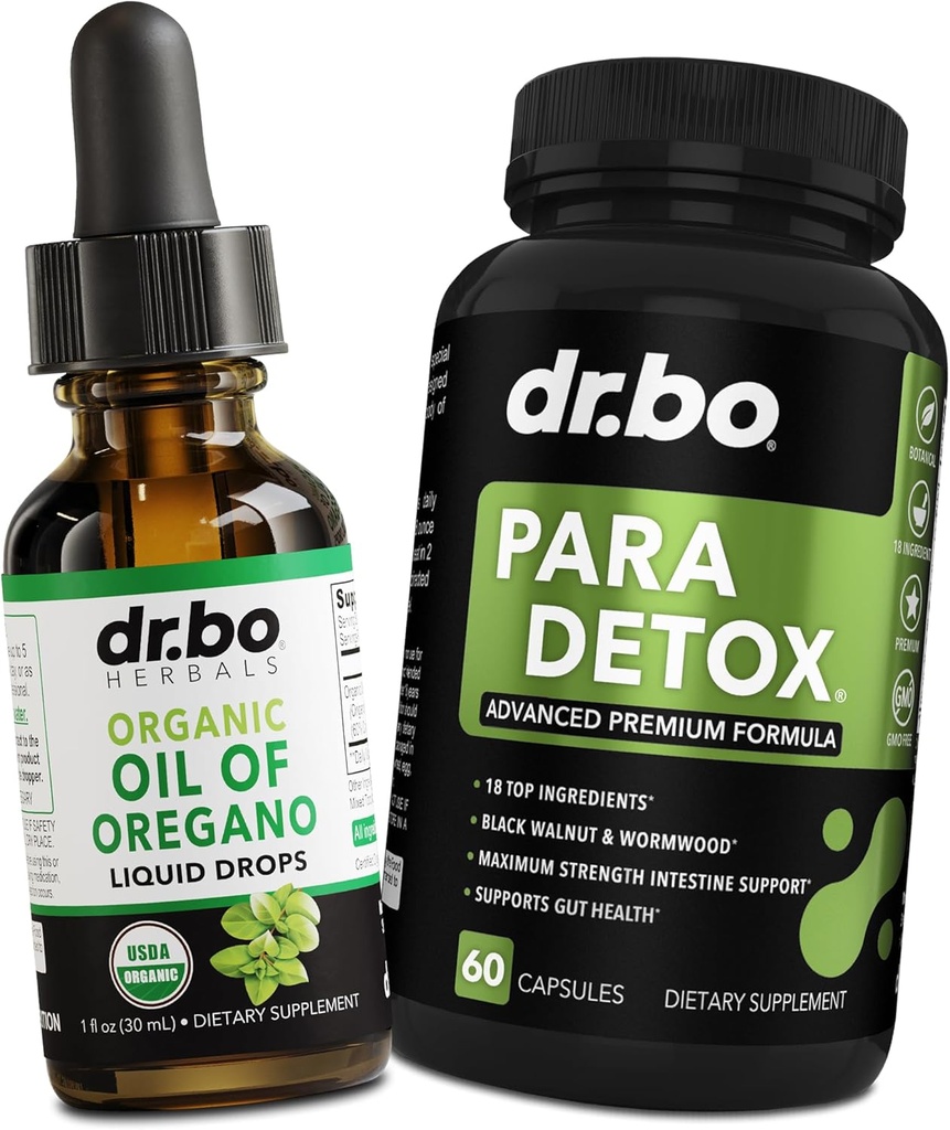 Oregano Oil Organic Liquid Drops & Gut Health Caps - Oil of Oregano Drops Tincture Extract & Intestinal Pills Herbal Wormwood Black Walnut Cloves Immune Support - Herbal Organic