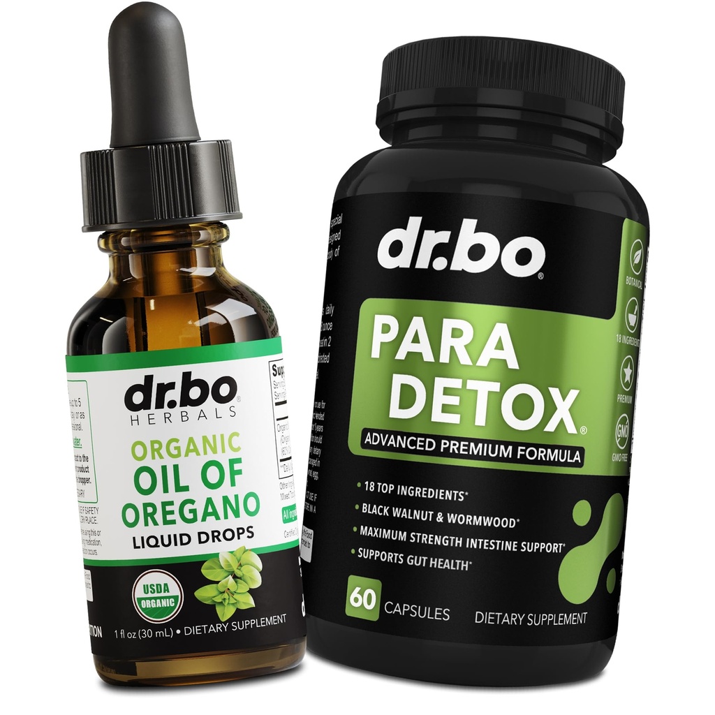 Oregano Oil Organic Liquid Drops & Gut Health Caps - Oil of Oregano Drops Tincture Extract & Intestinal Pills Herbal Wormwood Black Walnut Cloves immunforsvar - Herbal Organic