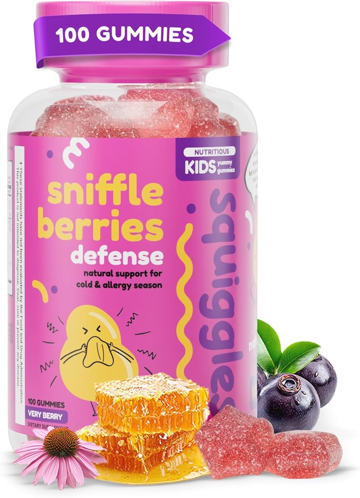 Splitter Sniffle Bær Elderberry Gummies med Bee Propolis & Echinacea, Kids Immunbooster, Propolis Gummies for Health, Toddler Vitaminer for immunforsvar, Tasty Chewy Gummy (100 Greve)