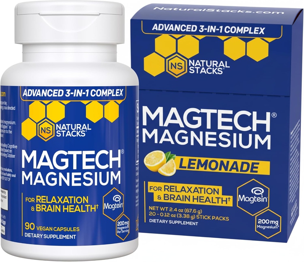 NATURLIGE STAKKER Magtech Magnesiumkapsler + Magtech Drink Mix Bundle - understøtter afslapning og hjernesundhed * - 50 Total Servering