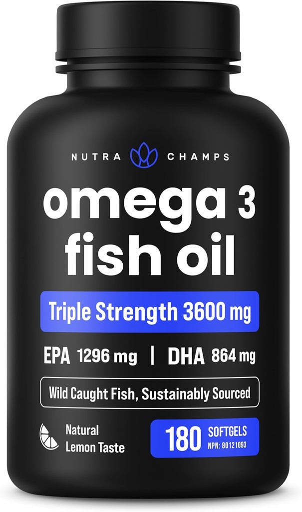 Triple Strength Omega 3 Fish Oil 3600 mg ttesmå 124; EPA & DHA ttesmå 124; 180 Softgels ttesmå 124; Burpless Fish Oil Supplement, Wild Caught; 124; Over 2100mg Omega-3 Fedtsyrer Kosttilskud 124; Natural Lemon Flavor Omegas 3 Pills