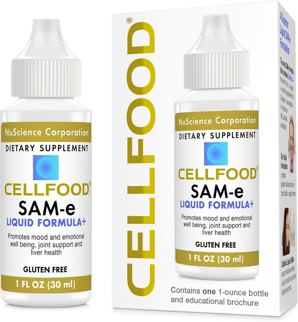 Cellfood SAM- e Flydende Formel +, 1 fl oz - Fælles støtte & leversundhed - Flydende til lettere absorption & bedre biotilgængelighed - Gluten fri, ikke-GMO - 30-dages forsyning