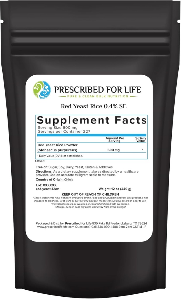 Udskrevet for Life Red Yeast Rice Powder, Red Yeast Rice supplement til Support Health, Vegan, Gluten Free, Non GMO, Mongol purpureus (12oz / 340g)