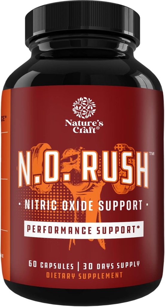 Nitric Oxide Support Pills - Natural Workout Supplement & Execution Enhancer - Boost Energy Strength Recovery Muscle Builder - Pure L- Arginin & L- Citrullin Aminosyrekapsler - af Nacities Craft