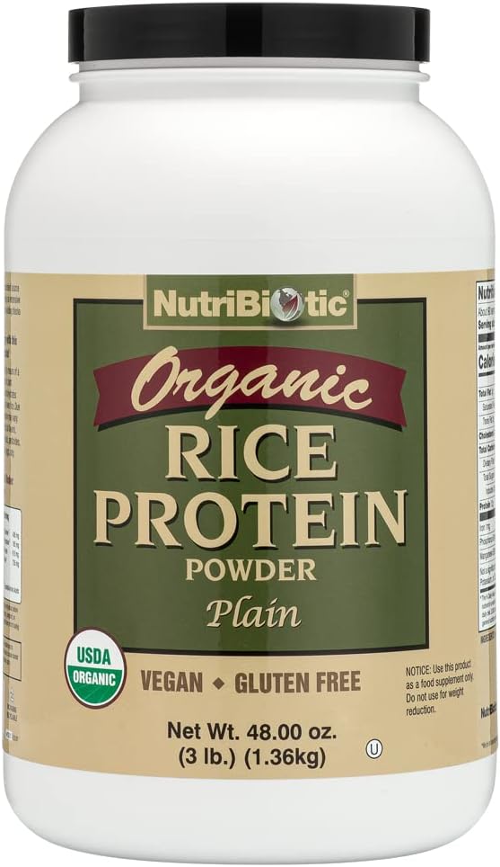 NutriBiotic Certified Organic Rice Protein Plain, 3 Pound Budding- 124; Low Carbohydrate Vegan Protein Powder